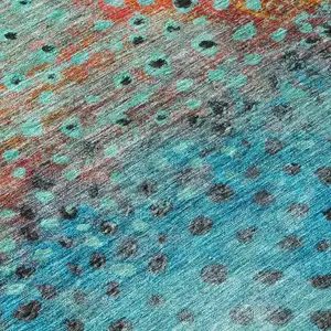 Photo of Blue Terra Cotta And Black Abstract Washable Indoor Outdoor Area Rug