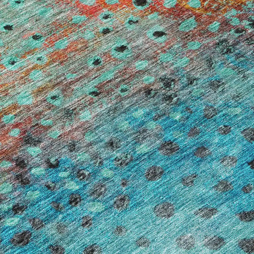 Blue Terra Cotta And Black Abstract Washable Indoor Outdoor Area Rug Photo 5