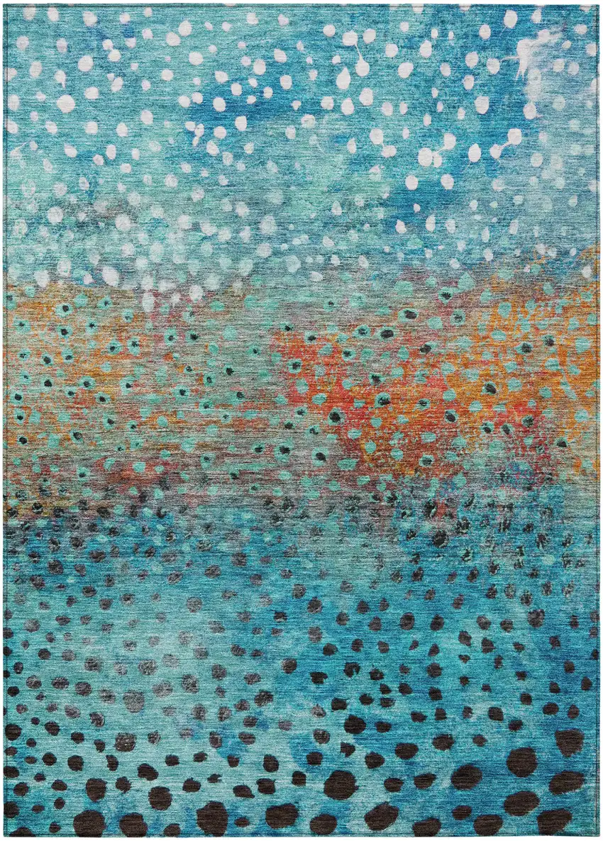 Blue Terra Cotta And Black Abstract Washable Indoor Outdoor Area Rug Photo 2