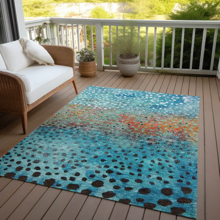 Blue Terra Cotta And Black Abstract Washable Indoor Outdoor Area Rug Photo 8