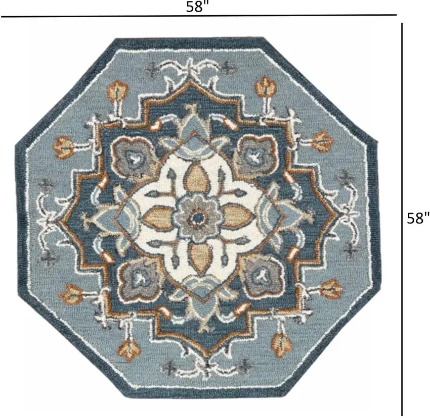 Blue Traditional Medallion Area Rug Photo 5