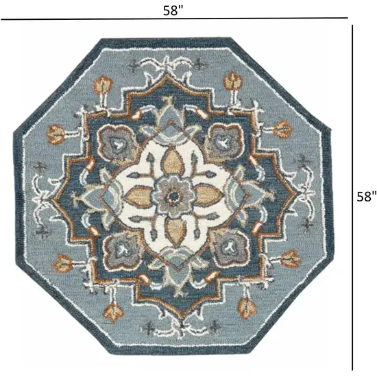 Blue Traditional Medallion Area Rug Photo 5