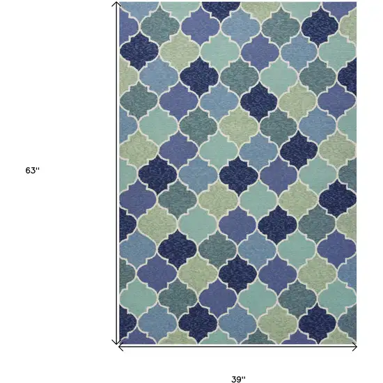 Blue Purple And Aqua Quatrefoil Hand Tufted Area Rug Photo 3