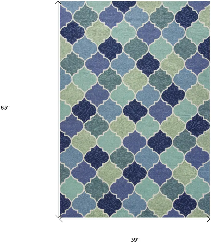 Blue Purple And Aqua Quatrefoil Hand Tufted Area Rug Photo 3
