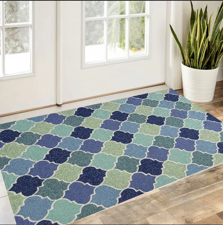 Blue Trellis Uv Treated Area Rug Photo 1