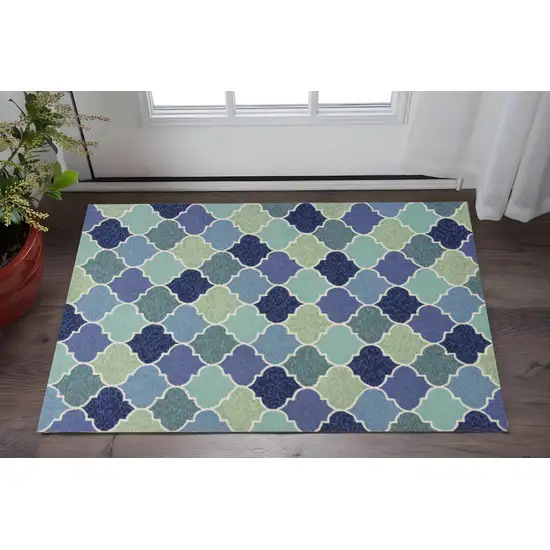Blue Purple And Aqua Quatrefoil Hand Tufted Area Rug Photo 1