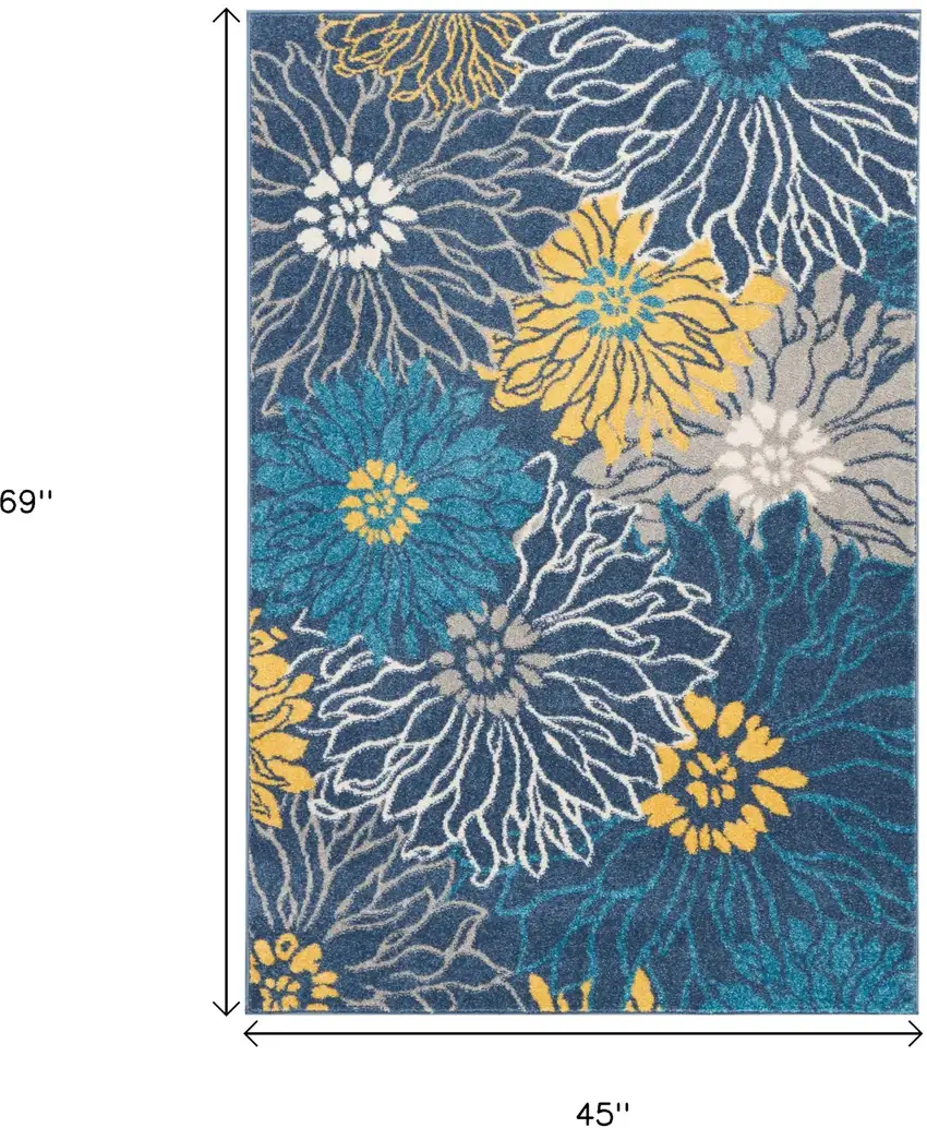 Blue And Gold Floral Area Rug Photo 9
