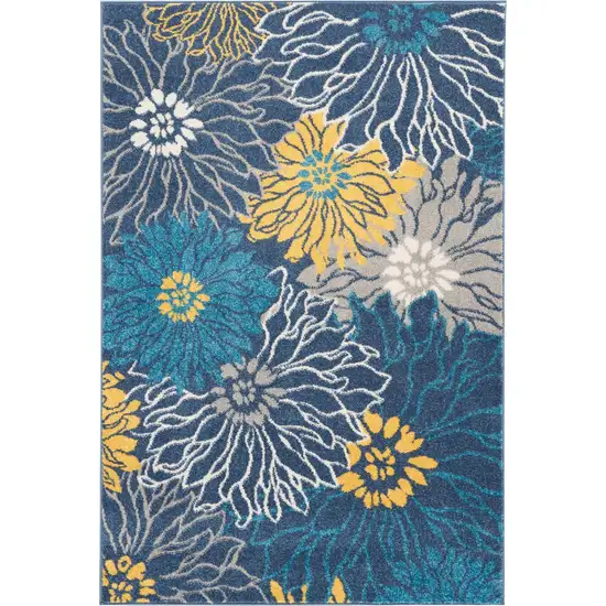 Blue And Gold Floral Area Rug Photo 9