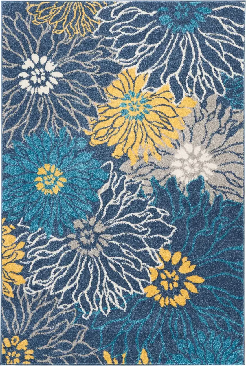 Blue And Gold Floral Area Rug Photo 9