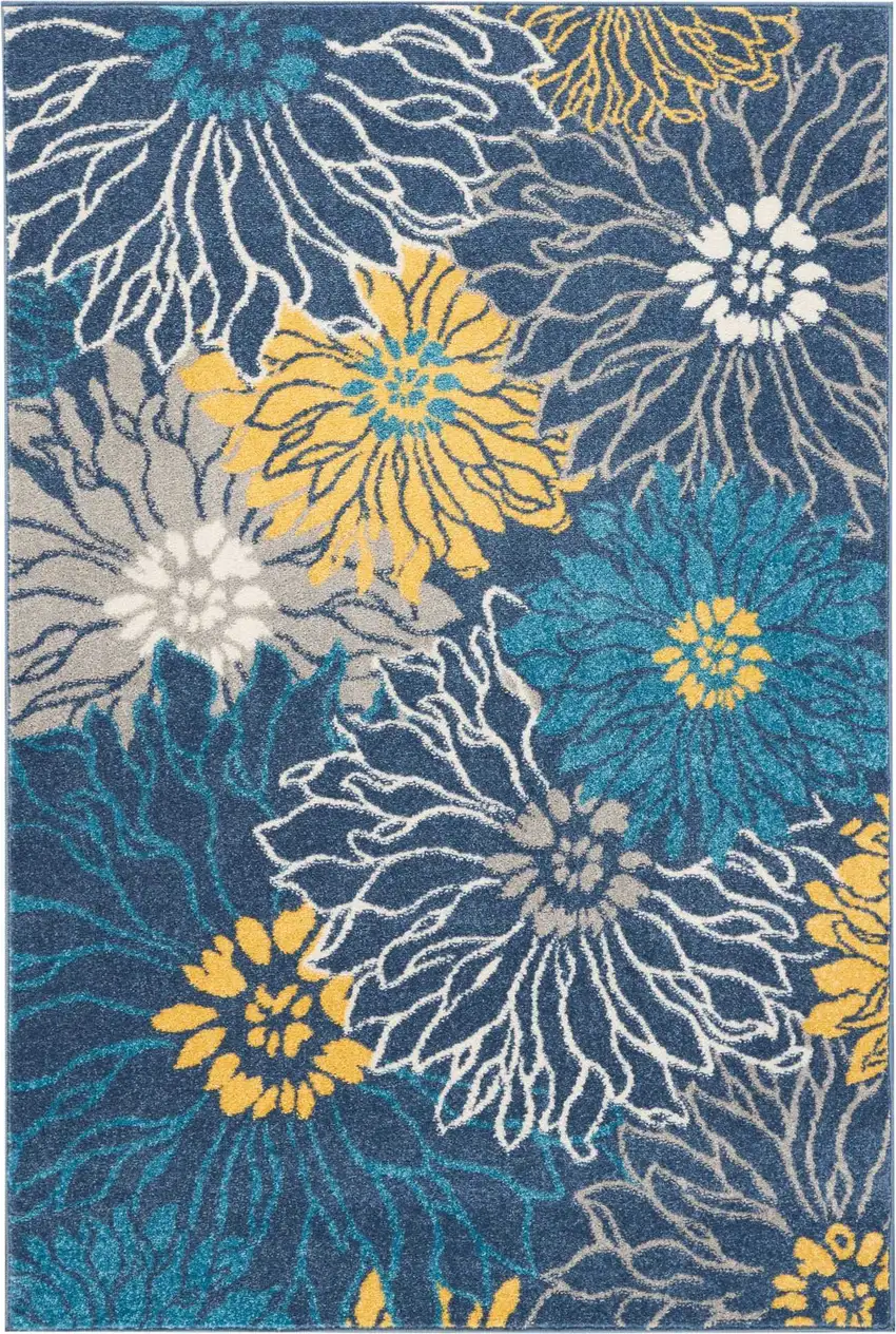 Blue And Gold Floral Area Rug Photo 6