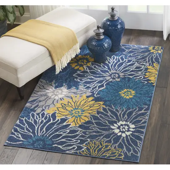 Blue And Gold Floral Area Rug Photo 6