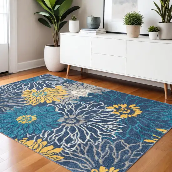 Blue And Gold Floral Area Rug Photo 2