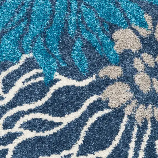 4' Blue And Gold Floral Round Rug Photo 7
