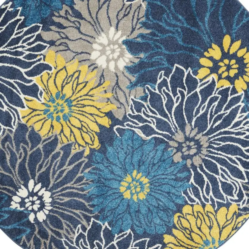 4' Blue And Gold Floral Round Rug Photo 1