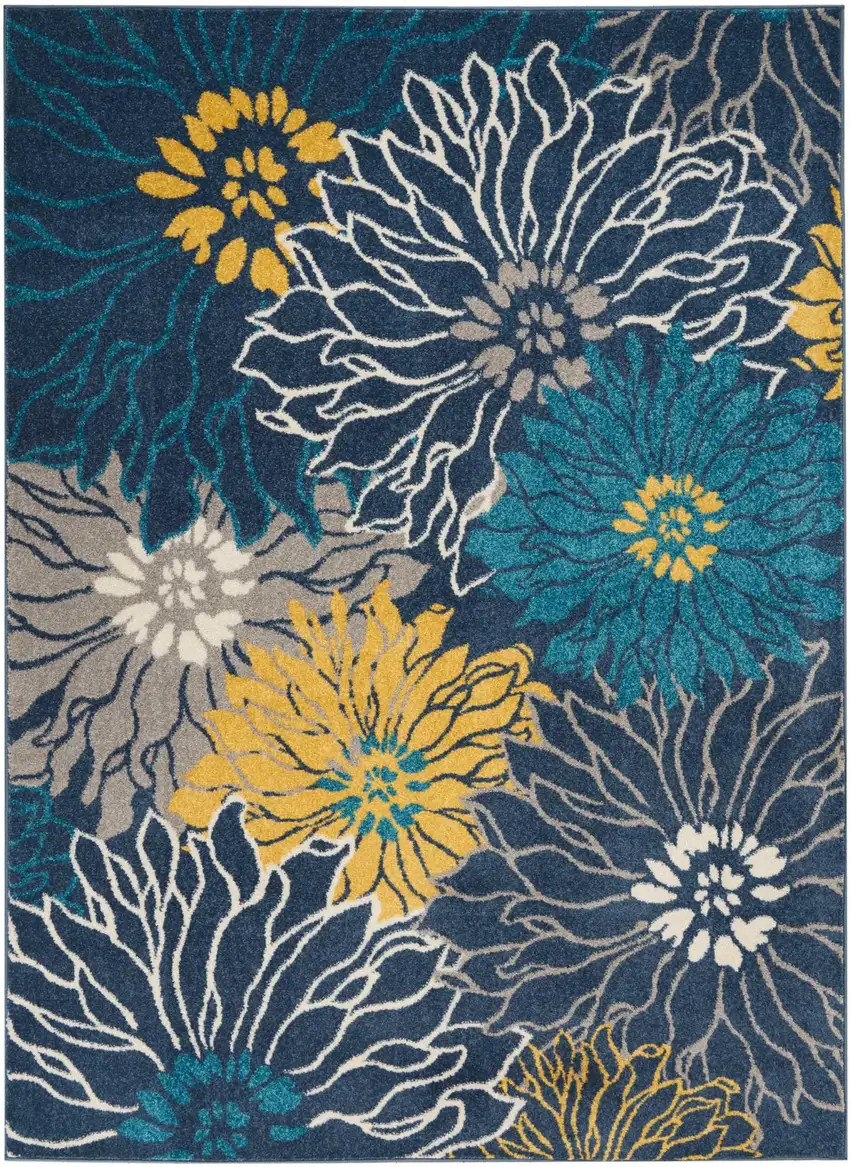 Blue And Gold Floral Area Rug Photo 7