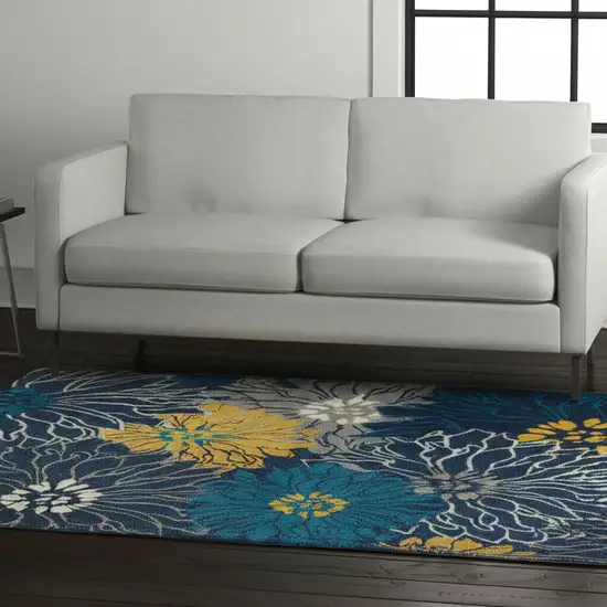 Blue And Gold Floral Area Rug Photo 2