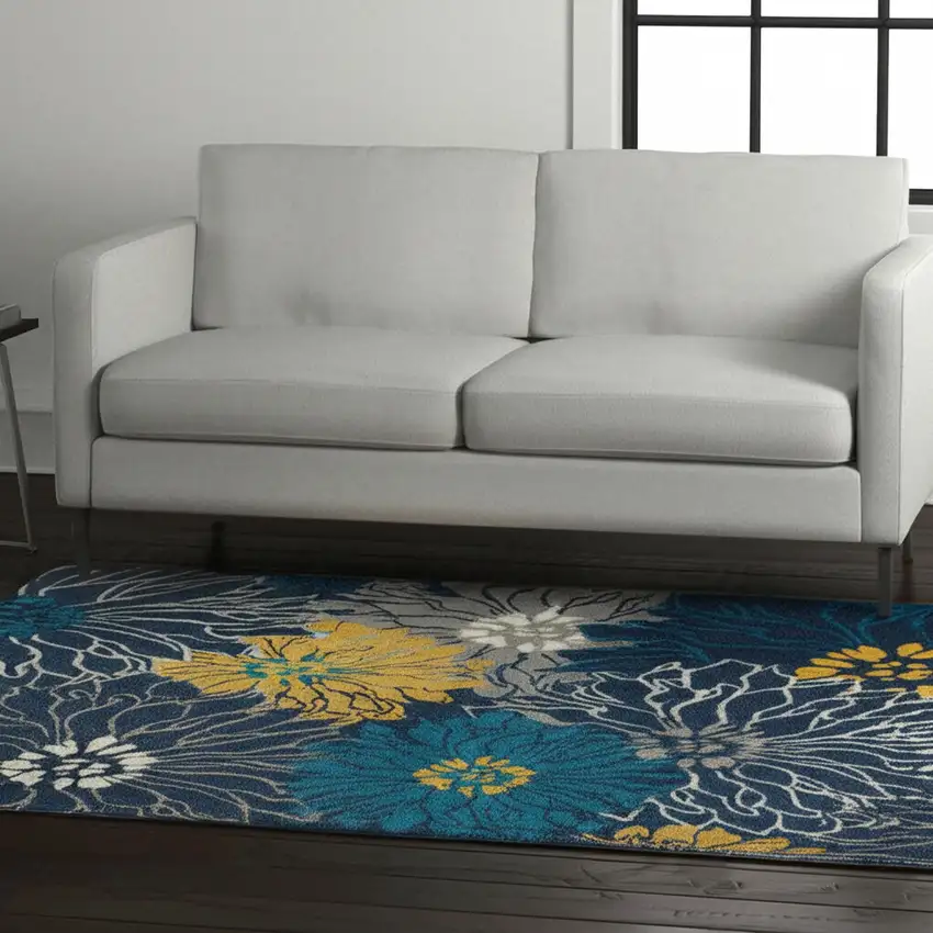 Blue And Gold Floral Area Rug Photo 2