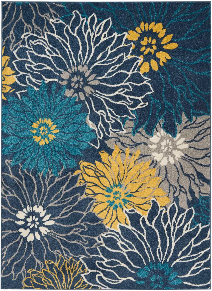 Blue And Gold Floral Area Rug Photo 6