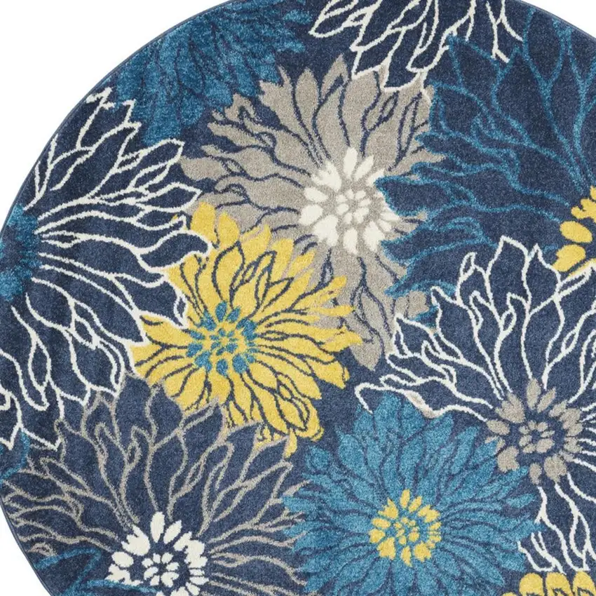 5' Blue And Gold Floral Round Rug Photo 1