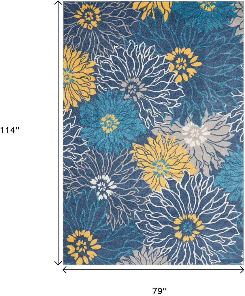Blue And Gold Floral Area Rug Photo 7