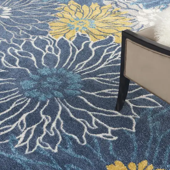Blue And Gold Floral Area Rug Photo 9
