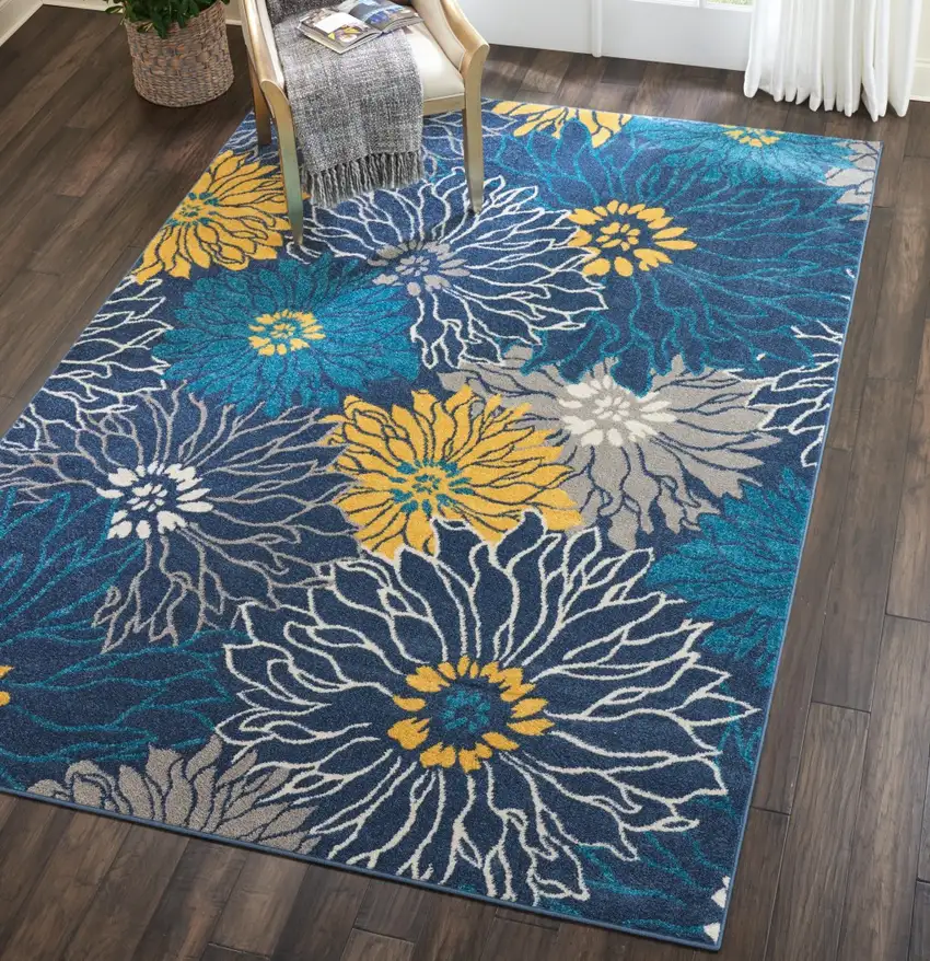 Blue Tropical Flower Area Rug Photo 6