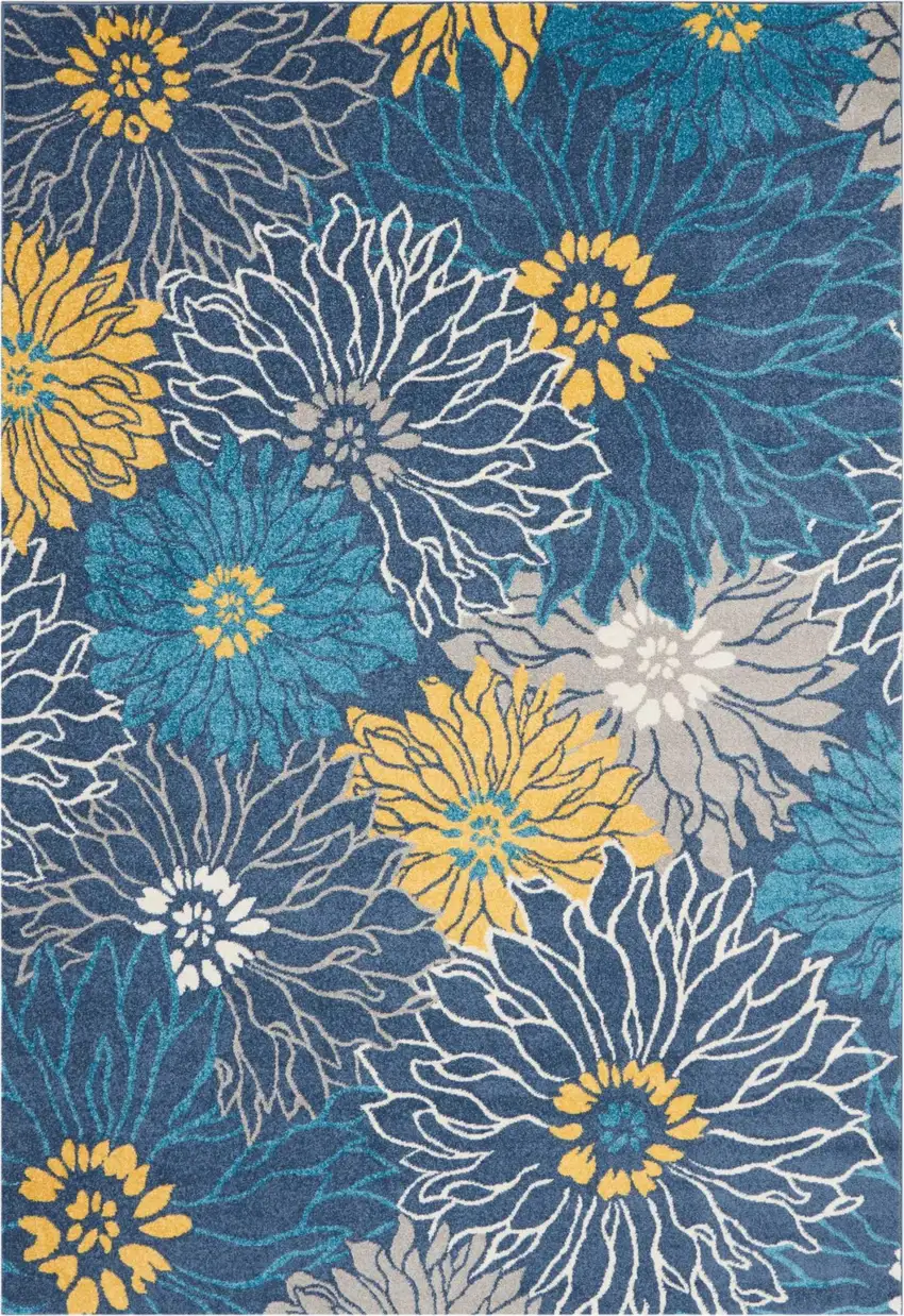 Blue And Gold Floral Area Rug Photo 8