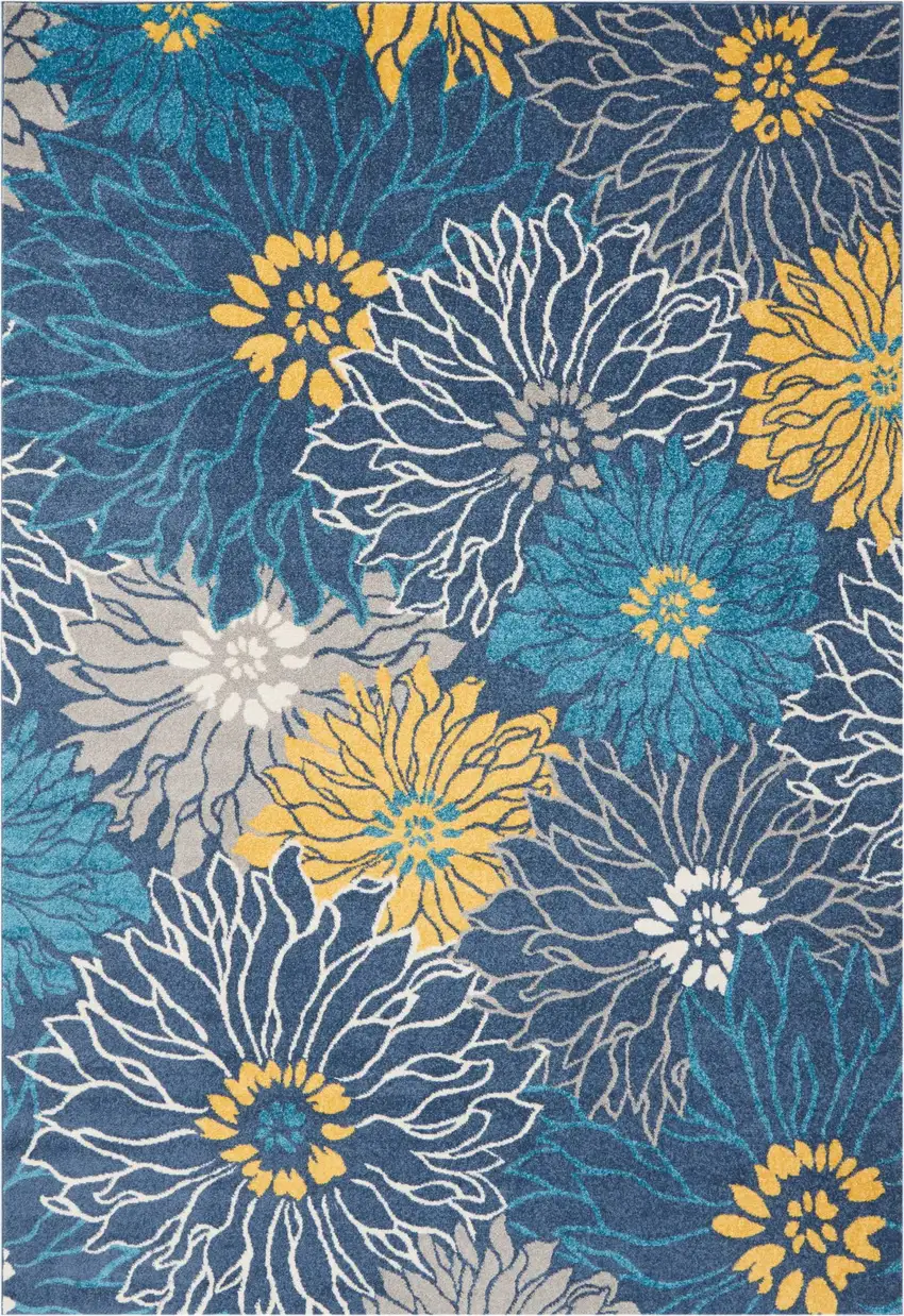 Blue And Gold Floral Area Rug Photo 6