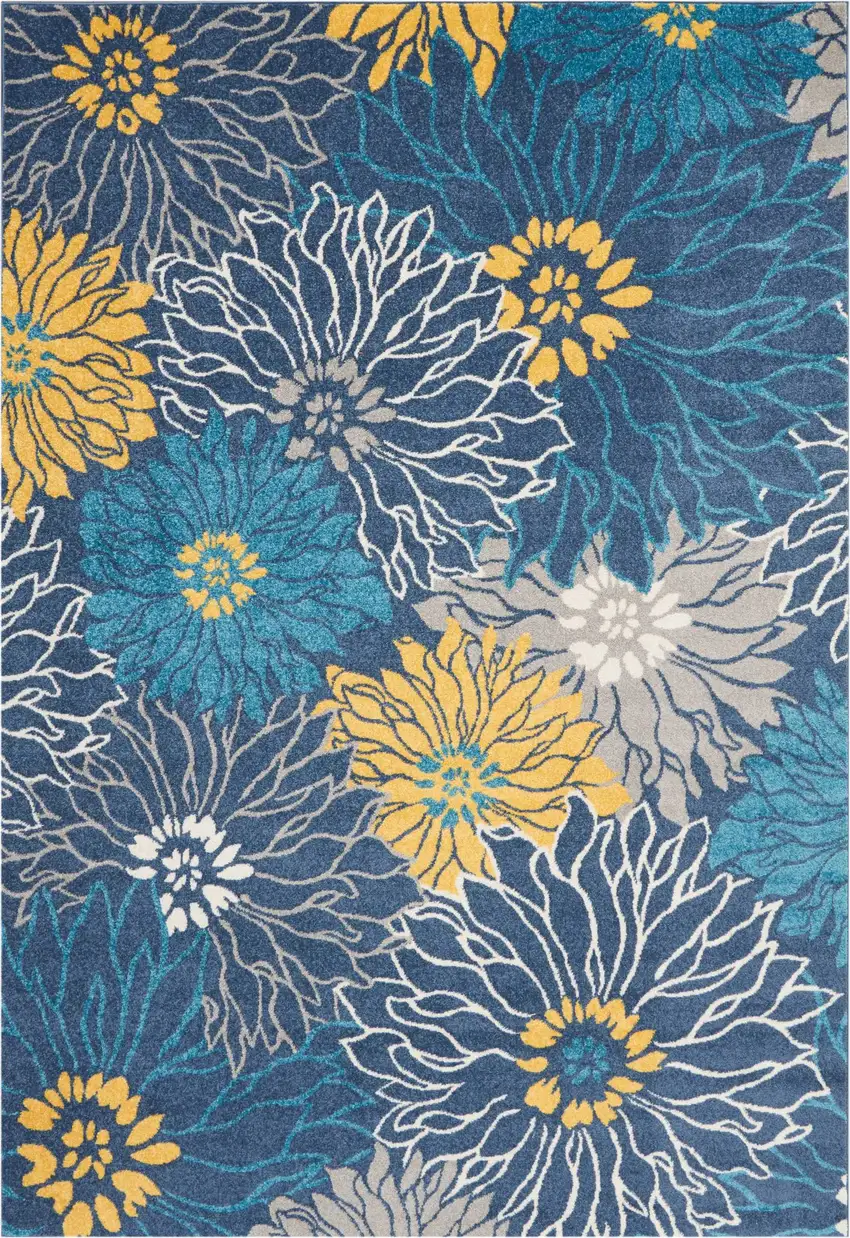 Blue And Gold Floral Area Rug Photo 1