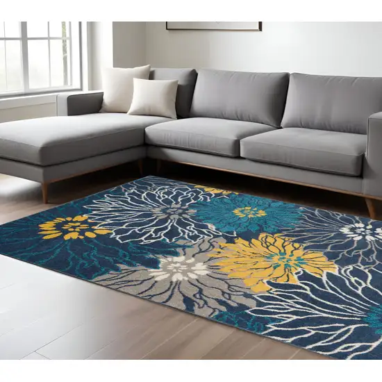 Blue And Gold Floral Area Rug Photo 2