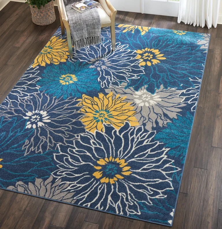 Blue Tropical Flower Area Rug Photo 4