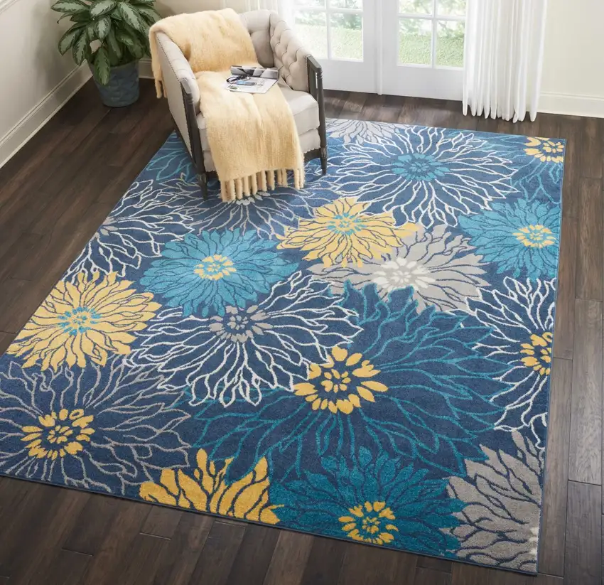 Blue Tropical Flower Area Rug Photo 6