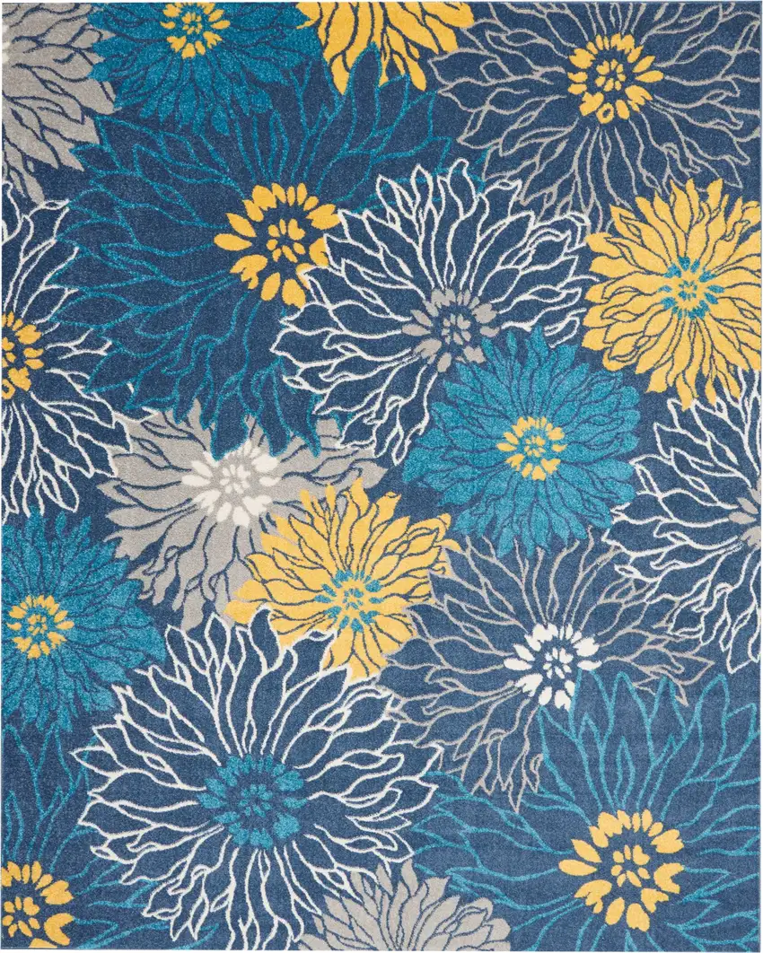 Blue And Gold Floral Area Rug Photo 1