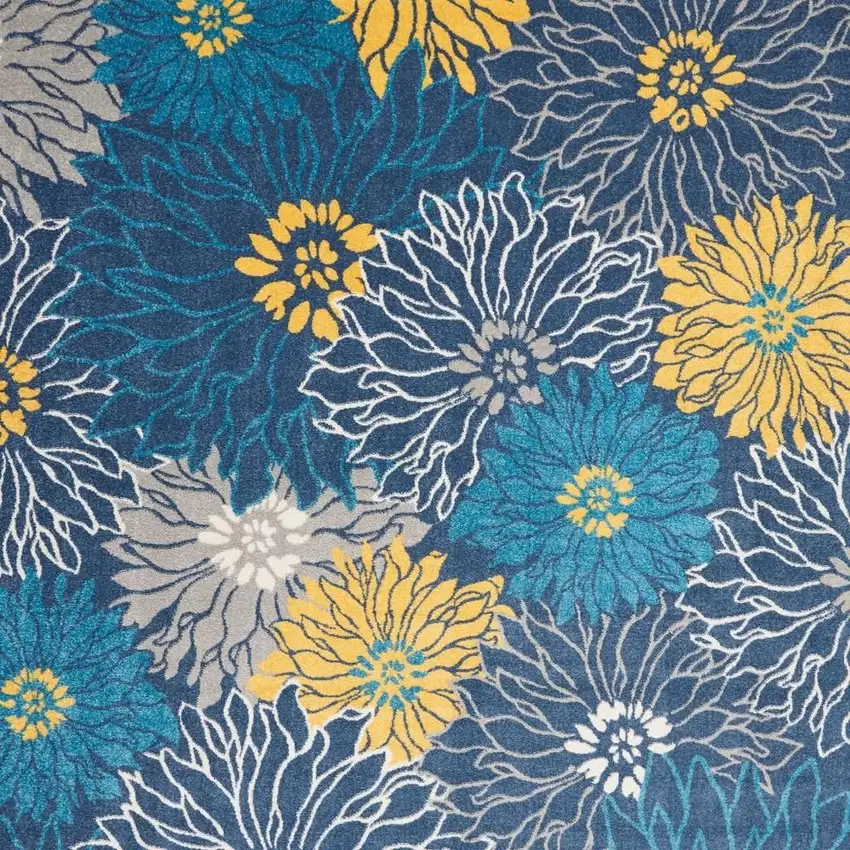 Blue And Gold Floral Area Rug Photo 3