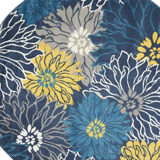 8' Blue And Gold Floral Round Rug Photo 1