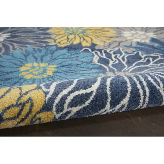 8' Blue And Gold Floral Round Rug Photo 8