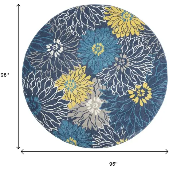 8' Blue And Gold Floral Round Rug Photo 6