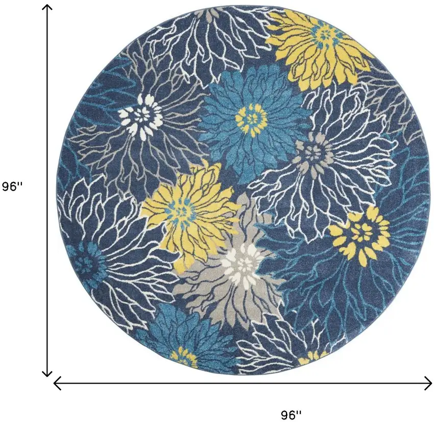 8' Blue And Gold Floral Round Rug Photo 6