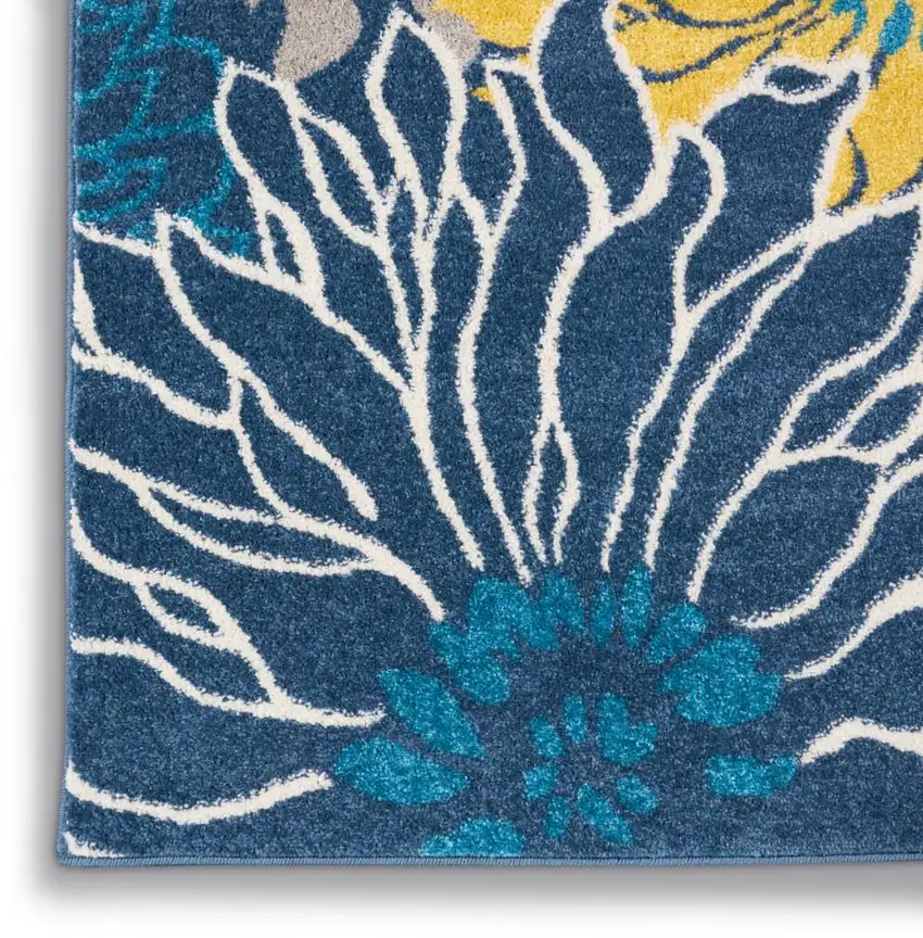 10' Blue And Gold Floral Runner Rug Photo 8