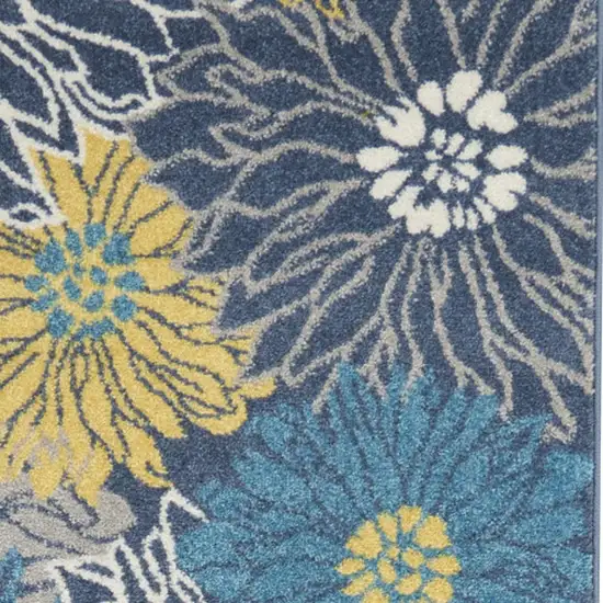 10' Blue And Gold Floral Runner Rug Photo 5