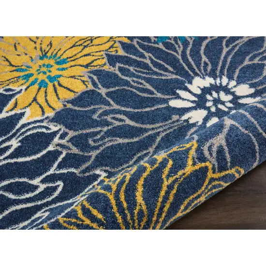 10' Blue And Gold Floral Runner Rug Photo 9