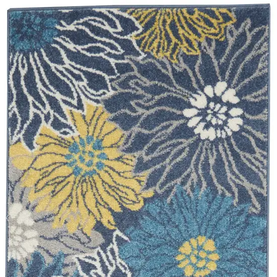 10' Blue And Gold Floral Runner Rug Photo 6