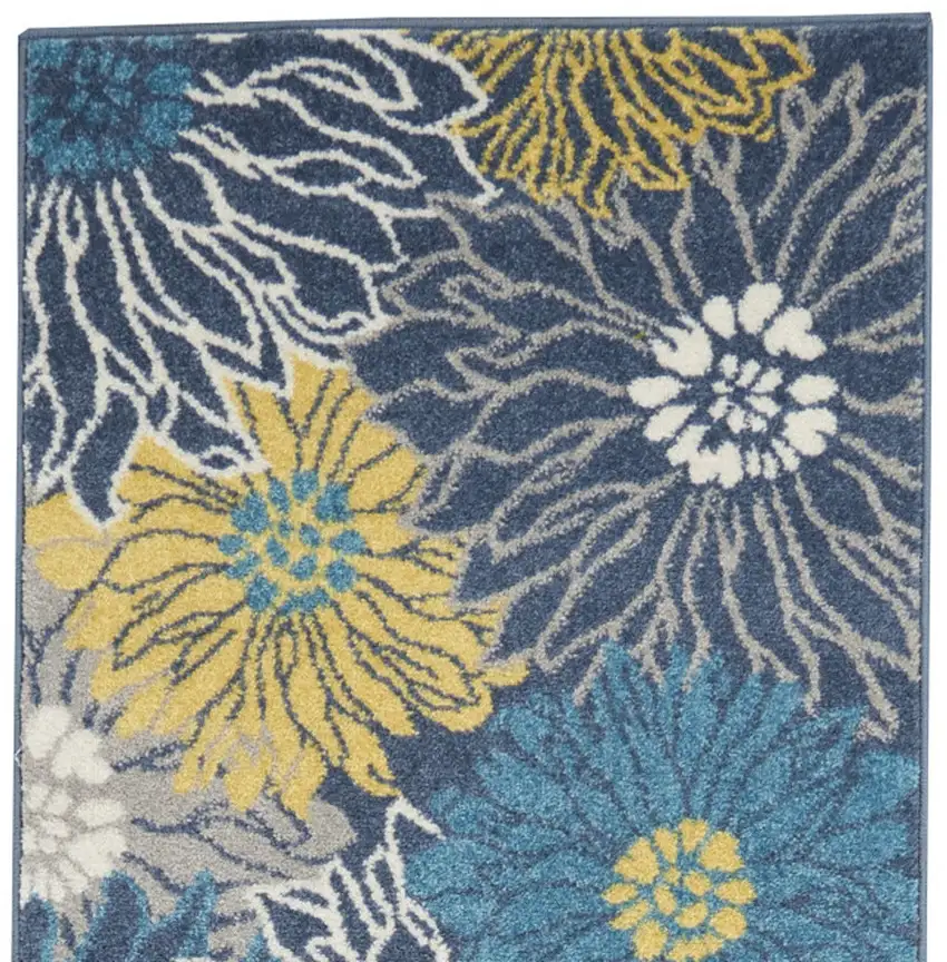 10' Blue And Gold Floral Runner Rug Photo 6