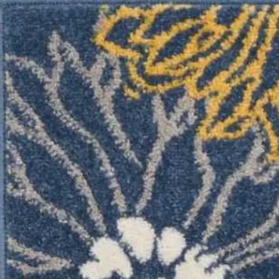 8' Blue And Gold Floral Runner Rug Photo 7