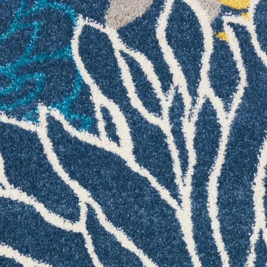 8' Blue And Gold Floral Runner Rug Photo 5