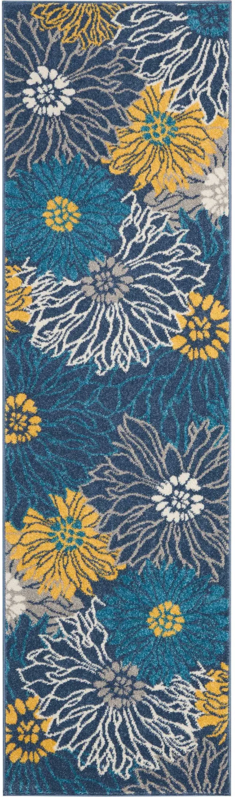 Blue Tropical Flower Runner Rug Photo 4