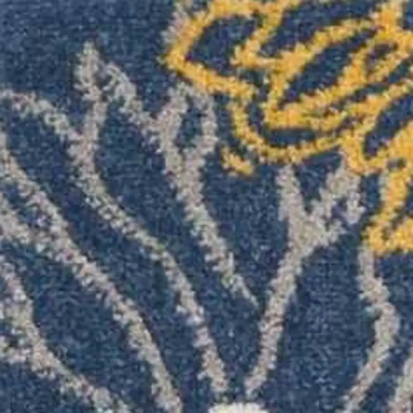 8' Blue And Gold Floral Runner Rug Photo 6