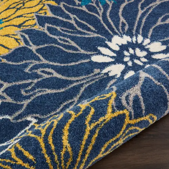 8' Blue And Gold Floral Runner Rug Photo 9