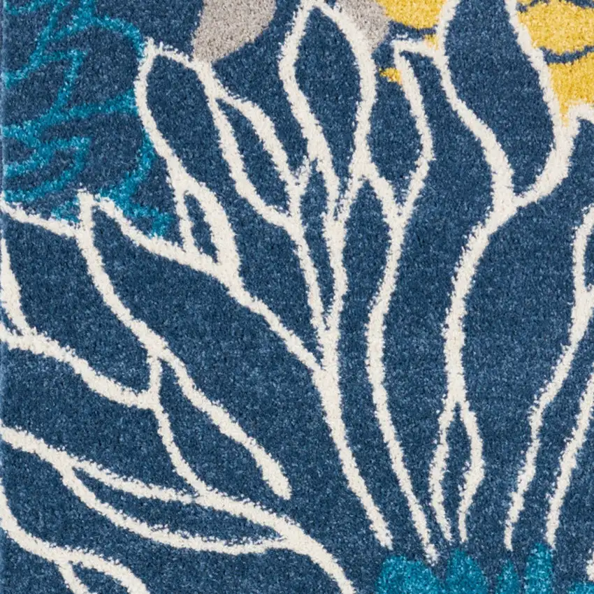 8' Blue And Gold Floral Runner Rug Photo 6