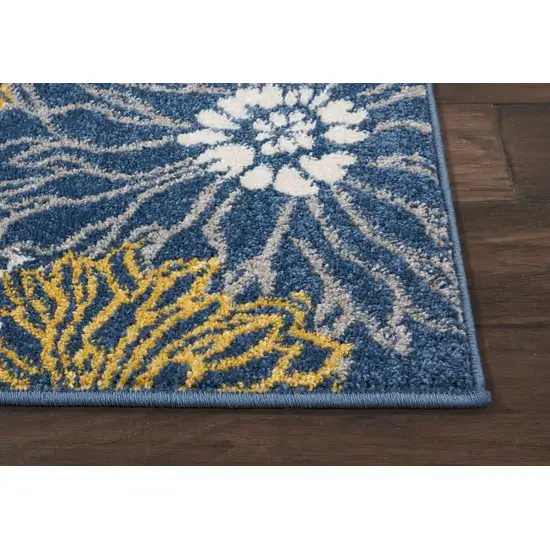 8' Blue And Gold Floral Runner Rug Photo 9
